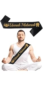 SEWIRUY Umrah Mubarak Decoration Ramadan Decorations - 1 Pcs Black Gold Umrah Mubarak Sash For Mu...