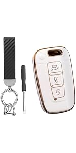 3 Buttons Car Key Fob Cover Compatible with Hyundai i30 ix35 TPU key cover case with keychain scr...