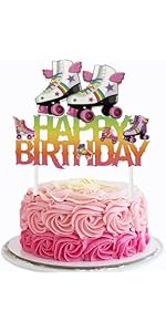 Roller Skating Happy Birthday Cake Topper Rolling Skate Birthday Cake Decorations Retro Rolling S...