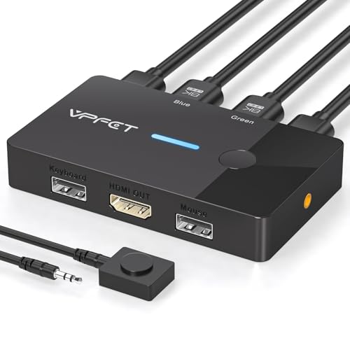 AILVLVNG 8K@60Hz HDMI KVM Switch 2 PC 1 Monitor USB KVM Switches for 2 Computers Sharing Single Monitor and Keyboard Mouse with Desktop Controller and 2 USB Cables