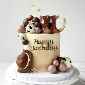 JeVenis Cowboy Rodeo Cake Topper Cowboy Western Cake Decorations Cowboy Hat Birthday Cake Topper Cowgirl Boots Cake Topper Cow Balls Cake Toppe