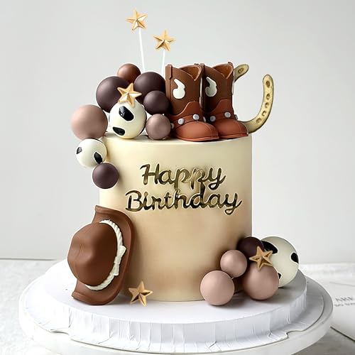 JeVenis Cowboy Rodeo Cake Topper Cowboy Western Cake Decorations Cowboy Hat Birthday Cake Topper Cowgirl Boots Cake Topper Cow Balls Cake Toppe