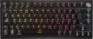 Corsair K65 PLUS WIRELESS 75% RGB Hot-Swappable Mechanical Gaming Keyboard – Pre-Lubricated MLX Fusion Tactile Switches – Dual-Layer Sound Dampening – PBT Keycaps – QWERTY UK – Black