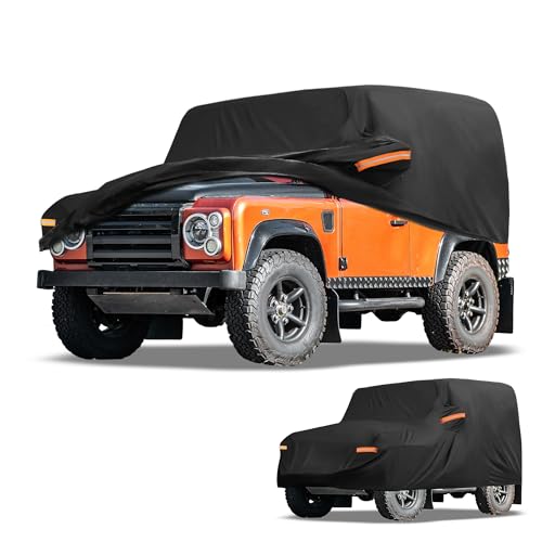 Partuto Car Cover Waterproof All Weather Automotive Outdoor Anti-UV Sun Rain Protection Full Exterior Cover for Defender 90 2020-2025 Black W/Zippe