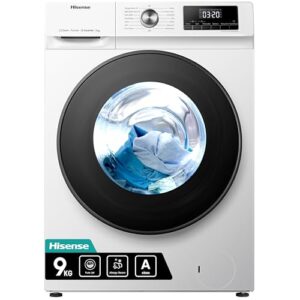 Hisense 3 Series WFQA9014EVJM Freestanding 9 KG Front Load Washing Durable Inverter Machine Steam Wash Quick Wash 15 Washing Programs 1400 RPM White- Energy Rating A            [Energy Class A]
