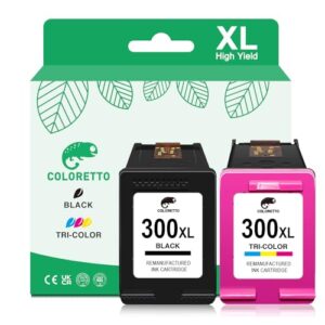 COLORETTO Printer Ink Cartridge 300XL Replacement for HP 300 XL Compatible with HP ENVY 100 110 120 Deskjet F4280 F4580 D2660 D5560 F2480 PhotoSmart C4600 C4680 C4780 Black and Colour High Yield