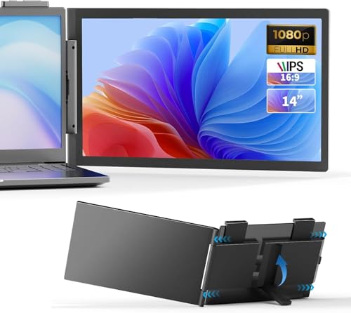 AskHand Laptop Screen Extender 14" laptop dual screen extender monitor portable 14 inch FHD 1080P IPS Built-in Stand/Speaker Dual Screen Monitor extension for 13"-17" Laptops Mac Windows Chrome