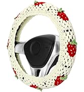 Crochet Steering Wheel Cover Set, Cute Car Steering Wheel Cover Boho 14-15 in, Handmade Strawberr...
