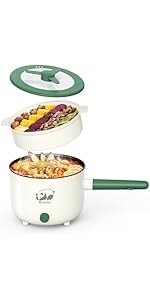 Electric Hot Pot with Steamer, Portable Nonstick Frying Pan with Dual Power Control, Electric Sha...