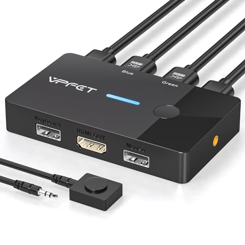 AILVLVNG HDMI KVM Switch 2 PC 1 Monitor 4K60Hz USB KVM Switches 2 Port for 2 PC Sharing Single Monitor and Keyboard Mouse with Wired Extend Controller and 2 USB Cables