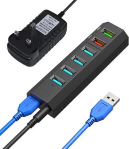 Vansuny USB Hub Powered 6 Port USB 3.0 Data Hub USB Extension Hub USB Splitter Powered with 12V/2A (24W) Power Adapte