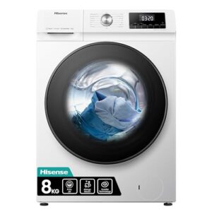 Hisense 3 Series WFQA8014EVJM Freestanding 8 KG Front Load Washing Durable Inverter Machine Steam Wash Quick Wash 15 Washing Programs 1400 RPM White Energy Rating A            [Energy Class A]