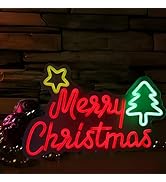 MaxAwe Merry Christmas with Christmas Tree and Stars Led Neon Lights Sign, 33 * 32cm Acrylic Powe...