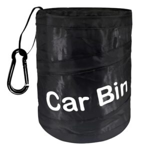 llanochslif Car Bin - Collapsible Bin for Car - Car Rubbish Bin Bundle with Universal Fit Snap Hook for Front/Back of Car - Waterproof Small Car Bin - Black 21cm x 15cm - Mini Car Bi