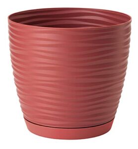 Home Garden Ornaments Wave 3D Effect Red Plant Pots Indoor 15cm Diameter - Plastic Plant Pot with Integrated Plant Saucer and Drainage Holes - Flower Pots Outside (Ø15cm