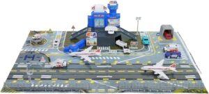 Airplane Car Toy Set Airport Playmat with Helicopter