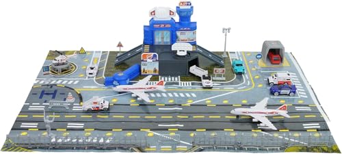 Airplane Car Toy Set Airport Playmat with Helicopter