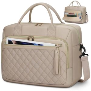 RAINSMORE 17 Inch Laptop Bags for Women Large Laptop Case Messenger Bag Work Bags for Women 17.3 Inch Teacher Bag Computer Bag Laptop Briefcase for Business Office Travel College Khaki