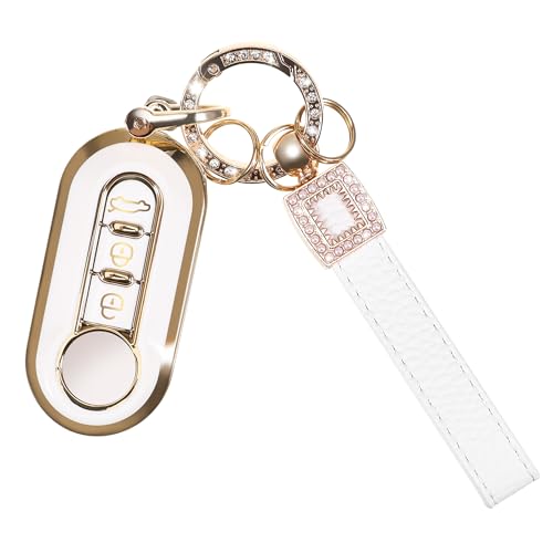Car Key Fob Cover Case for Fiat 3 Buttons Silicone 360 Degree Car Key case Protector for Fiat 500 500l 500L 500C 500X Brava Bravo Lancia Fiorino Doblo Ducato Panda Stilo Punto (White Silver)