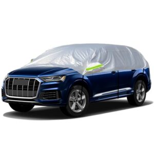 CICMOD Half Car Cover Universal Silver Windscreen Side Window Snow Frost Cover for Large SUV Fits Length Up to 500cm