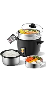 Rice Cooker, 2L Rice Cooker with Food Steamer, Rice Steamer with Non-Stick Inner Pot Makes Soups,...
