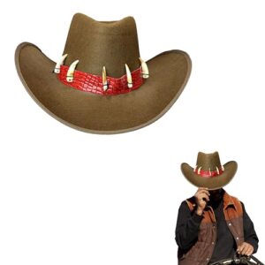 Lizzy 1 x Brown Cowboy Hat with Teeth (Adult) | Wild West Western Sheriff Birthday Party Role-Playing Dress-Up Hats for Western or Australian themed fancy dress costumes