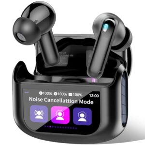 QXUFV Wireless Earbuds with Smart Touch Screen ANC Noise Cancelling Bluetooth 5.4 Headphones in Ear Earphones with HD Mic HiFi Stereo Sound