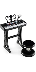 COSTWAY 37-Key Kids Piano, Toddler Electronic Keyboard with Stool, Microphone, Detachable Legs, M...