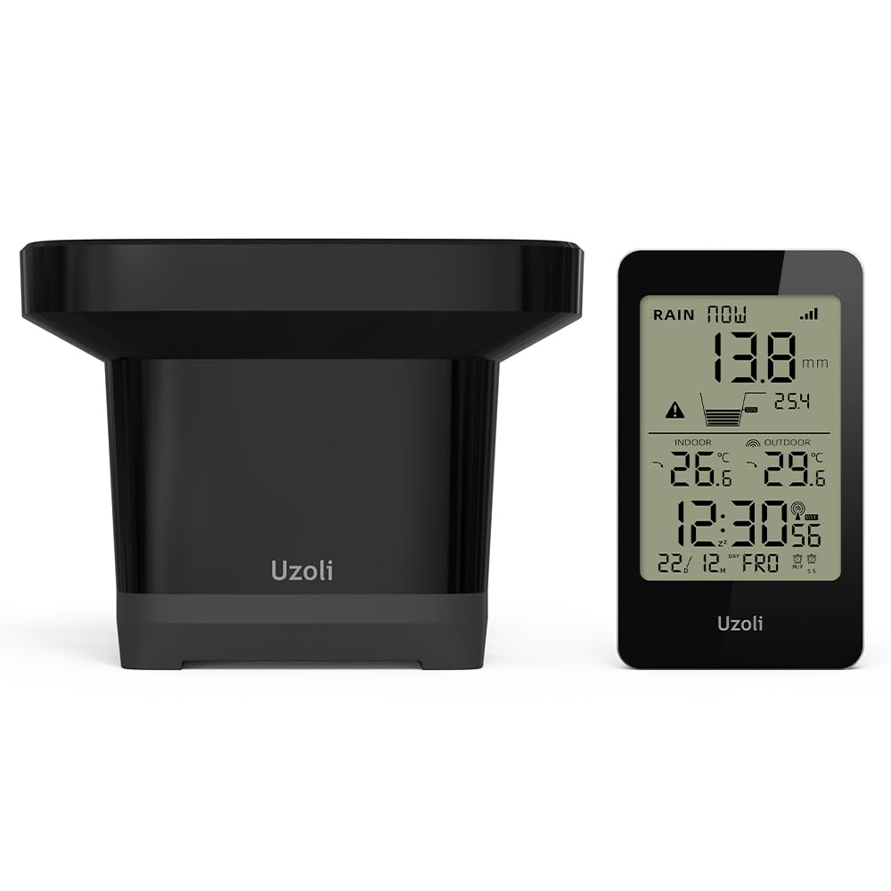 uzoli EM3356E Rain Gauge Outdoor Wireless Rain Gauge with Self-Emptying Collector