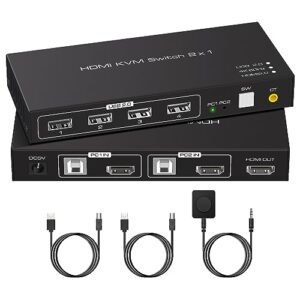 4K HDMI KVM Switch 2 PC 1 Monitor 4K 60Hz USB 2.0 for 2 Computer 1 Monitor Share Keyboard Mouse Printer Support Desktop Controller Including 2 USB 2.0 Cable