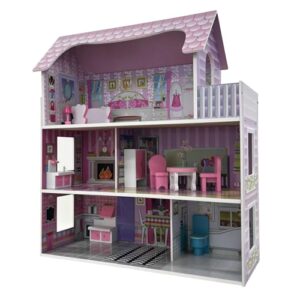 Oypla Childrens Kids Wooden Dolls House Playset with 9pcs Furniture and Accessories