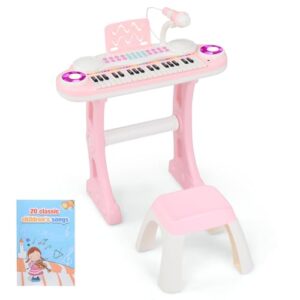 COSTWAY 37-Key Kids Electronic Keyboard with Stool