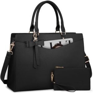 RAINSMORE Laptop Bag for Women 15.6 Inch Laptop Tote Bag Waterproof PU Leather Handbag with Clutch Bag Work Business Office Bags Briefcase