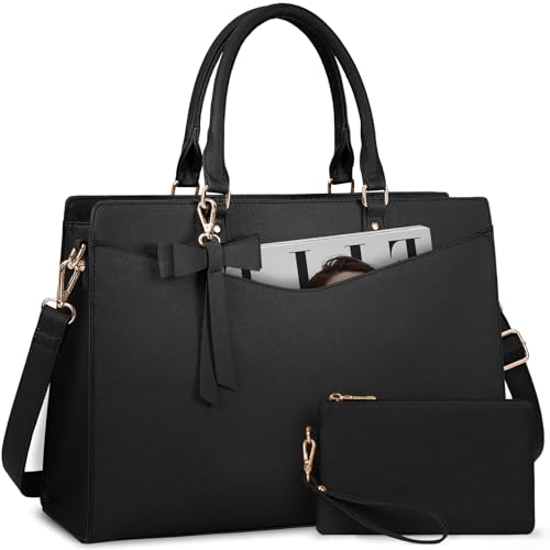 RAINSMORE Laptop Bag for Women 15.6 Inch Laptop Tote Bag Waterproof PU Leather Handbag with Clutch Bag Work Business Office Bags Briefcase