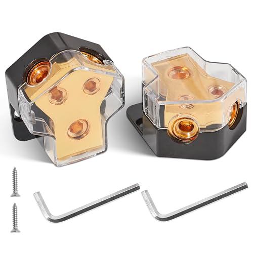 RED WOLF 2 Way Power Distribution Block Distribution Block for Car Boat Audio Stereo Amplifier Power Distribution Block 1 In 2 Out Block Splitte