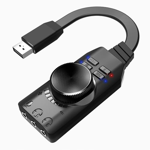 MEIRIYFA USB Sound Card Virtual 7.1 Surround Sound USB 2.0 External Sound Card Adapter with Volume Control