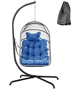 Mojia Outdoor Egg Chair With Stand, Patio PE Wicker Hanging Hammock Chair With UV Resistant Cushi...