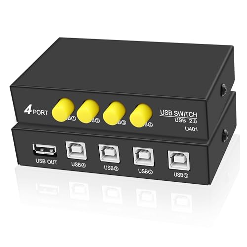 XMSJSIY USB B Printer Switch Adapter 4 in 1 out USB 2.0 Printer Sharing Switch 4 PC Share 1 Devices Manual Switcher 4 Port USB Sharing Switch Selector Hub for Printer Keyboard Scanner Hard Drive