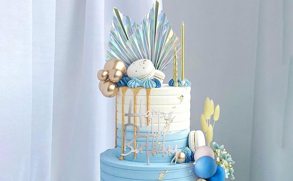 Silver Blue Cake Decorations Glitter Blue White Silver Balls Cake Topper for Wedding Decoration