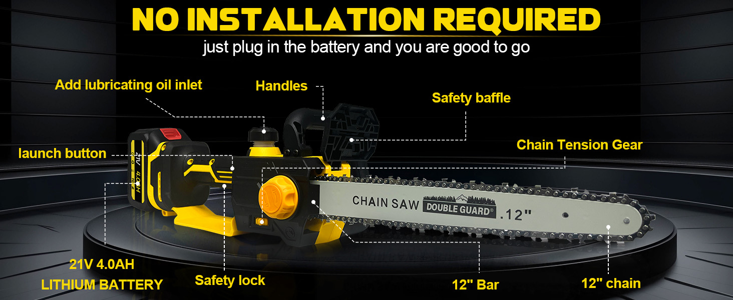 Cordless Chainsaw 12 inch Battery Power