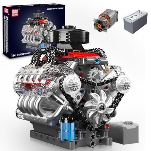 Mould King 10171 Technik V8 Engine Model Kit - 487 PCS to Build Your Own Mini Engine That Works - DIY STEM Project for Kids/Teens