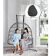 Mojia Double Swing Egg Chair with Stand, 2 Person Wicker Hanging Egg Chair Outdoor Indoor, 550lbs...