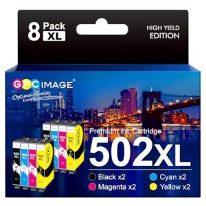 GPC Image 502XL High Yield Multipack Ink Cartridges Replacement for Epson 502 XL Compatible for Workforce WF-2860 WF-2860DWF WF-2865 WF-2865DWF XP5100 XP-5105 (Black Cyan Magenta Yellow