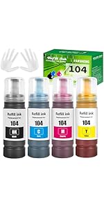 FANSHENG 104 Ink Compatible with Epson 104 ink refill bottles for EcoTank ET-2861 ET-2860 ET-1810...