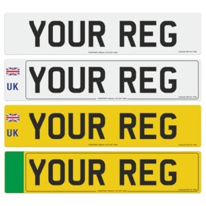 Car Registration plates - 100% MOT Compliant – Car/Van/Trailer - Customised Road Legal Personalised Registration – available with plain or 4D characters; UK Flag (EU compliant) / EV/fixing ki