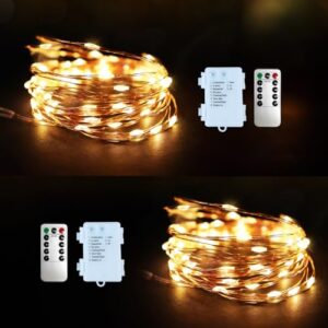 ANSIO Fairy Lights Battery Operated 2 x 100 LED Copper Wire Indoor Outdoor Christmas Lights Bedroom with Remote