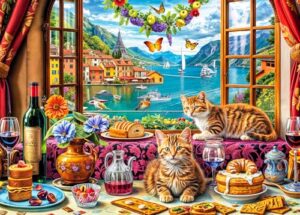 Puzzles 1000 Pieces for Adults jigsaw puzzles for adults 1000 Piece Puzzle Educational Games -Colorful Cats Beautiful Window View- Decoration Puzzle