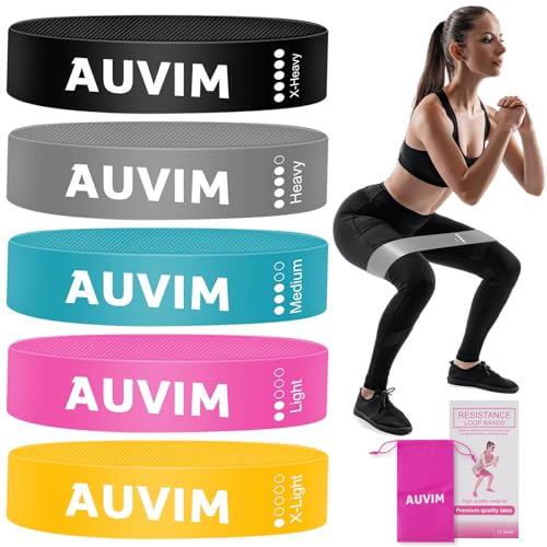 AUVIM Fitness Bands [Set of 5] Non-slip Resistance Bands Loop Exercise Bands for Women & Men 5 Levels Bands for Home Fitness