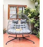 Mojia Egg Chair Cushion with Headrest Pillow, UV Resistant Thicken Hammock Swing Chair Cushion Re...
