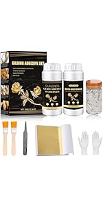 Gold Leaf Kit, Gold Leaf Sheets Adhesive for Crafts, Home Decor, 100ml Water Based Metal Leaf Glu...